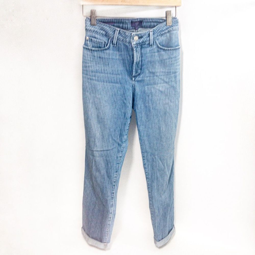 NYDJ Rachel Roll Cuff Ankle Jeans Mid-Rise Pinstripe Stretch Denim Sz 6